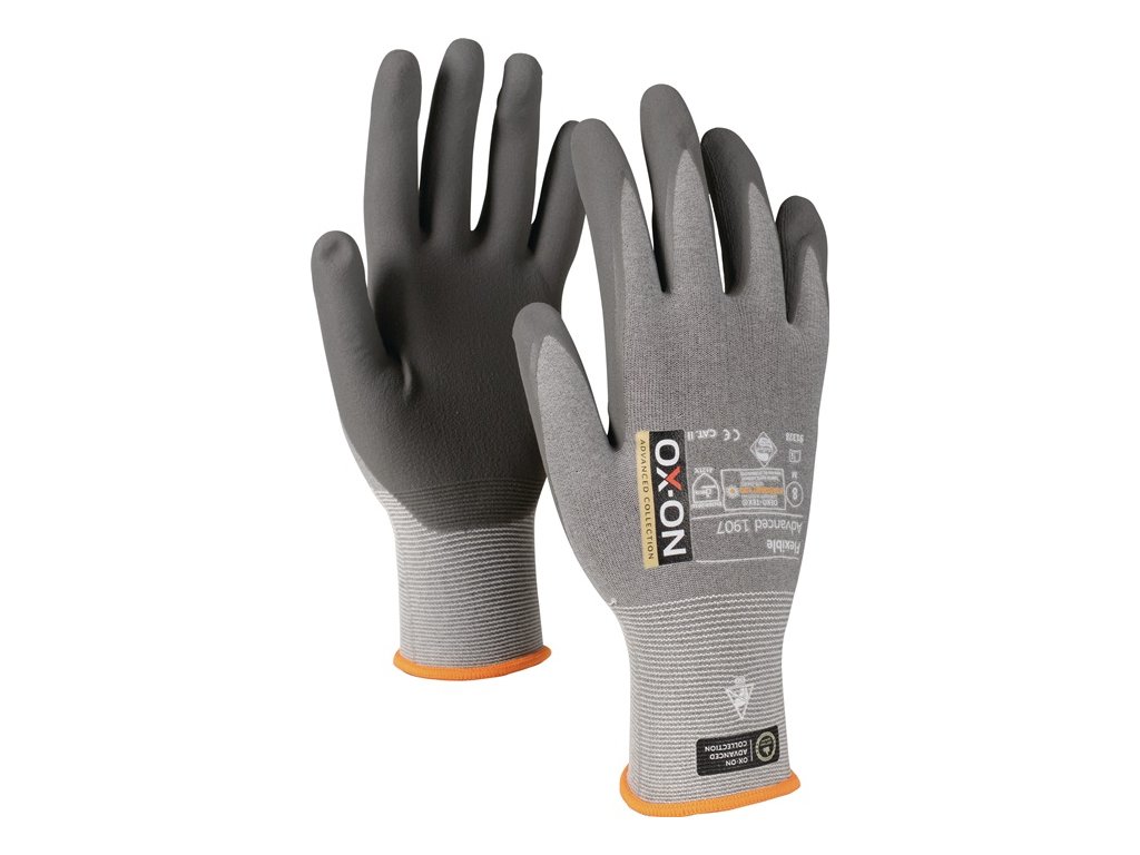 Rukavice Flexible Advanced 1907 EN 388, EN 420+A1 PPE kategória II OX-ON (Farba Veľkosť 10 sivá/svetlosivá, Veľkosť EN 388, EN 420+A1 kategória OOP II)