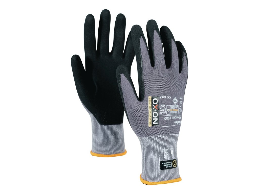 Rukavice Flexible Advanced 1900 EN 388 EN420+A1 EN407 PPE kategória II OX-ON (Farba Veľkosť 10 čierna/svetlosivá, Veľkosť EN388 EN420+A1 EN407 kategória OOP II)