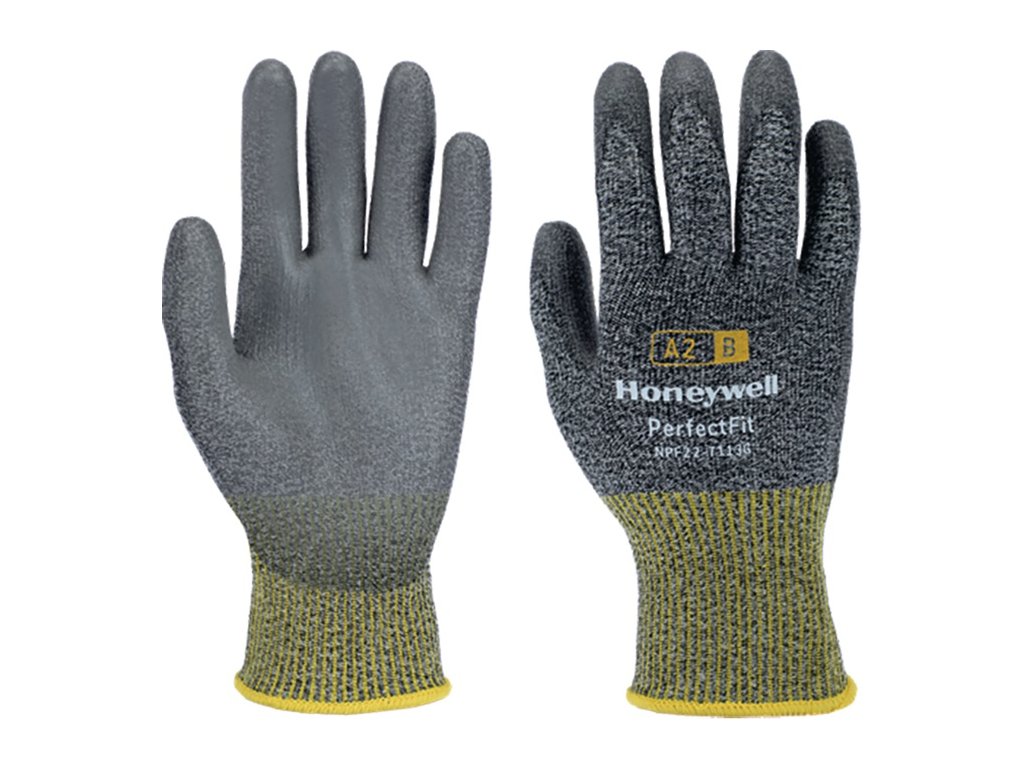Rukavice na ochranu proti porezaniu New Perfect Fit 13G PU A2/B EN 388 PPE kategória II HONEYWELL (Farba Veľkosť 10 sivá/žltá, Veľkosť EN 388 kategória OOP II)