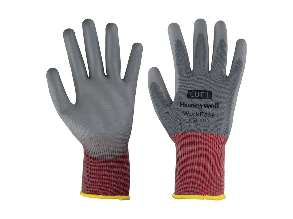 Rukavice Workeasy 13G GY PU 1 EN 388 PPE kategória II HONEYWELL (Farba Veľkosť 10 sivá/červená, Veľkosť EN 388 kategória OOP II)