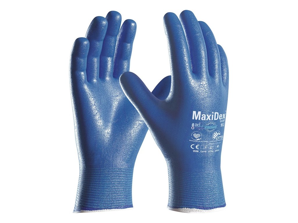 Rukavice MaxiDex® EN ISO 374-5/EN 388 kategória PPE III ATG (Farba Veľkosť 11 modrá, Veľkosť EN ISO 374-5/EN 388 Osobné ochranné prostriedky kategórie III)