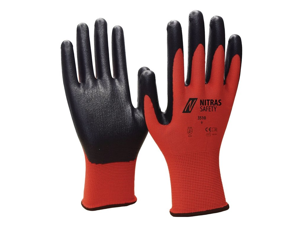 Rukavice nitrilové penové Nylon s nitrilovou penou EN 388 PPE kategória II NITRAS (Farba Veľkosť 11 červená/čierna, Veľkosť Nylon s nitrilovou penou EN 388 kategória OOP II)