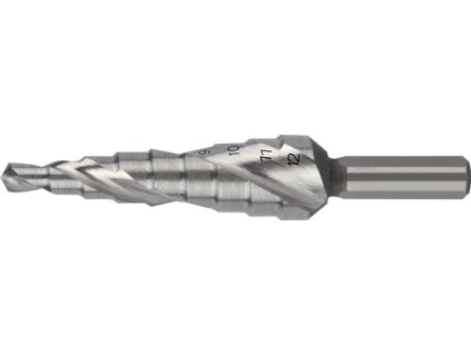 Stupňovitý vrták  Rozsah vŕtania 4 - 12 mm HSS-Co5 so špirálovým drážkovaním (Farba Rozsah vŕtania 4 - 12 mm, Veľkosť HSS-Co5 so špirálovým drážkovaním)