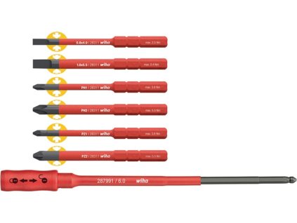 Sada vymeniteľných nožov Balenie slimBit 7-dielny Momentové/drážkové/Phillips/Pozidriv (Farba 7 kusov, Veľkosť Momentové/drážkové/Phillips/Pozidriv)