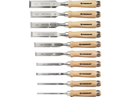 Súprava sekáčov  6,8,10,12,16,20,22,24,26,30 mm Rukoväť z bieleho bukového dreva Ulmský tvar (Farba 6,8,10,12,16,20,22,24,26,30 mm, Veľkosť hrabová rukoväť tvar Ulm)