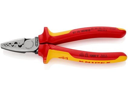 Kliešte na koncovky drôtu  Celková dĺžka 180 mm 0,25 - 16,0 (AWG 23 - 5) mm² leštený (Farba Celková dĺžka 180 mm, Veľkosť 0,25 - 16,0 (AWG 23 - 5) mm² leštený)