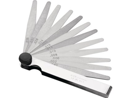 Mierka škárová  Hrúbka listov 0,05-2,0 mm oceľ (Farba Hrúbka čepele 0,05-2,0 mm, Veľkosť Hrúbka čepele 0,05-2,0 mm Dĺžka 100 mm Počet čepelí 21 ks  Hrúbka čepele 0,05-2,0 mm Dĺžka 100 mm Počet čepelí 21 ks)