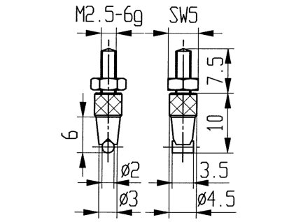 Meracia vložka  Ø 2 mm horizontálny valec Oceľ M2.5 (Farba Ø 2 mm horizontálny valec, Veľkosť Ø 2 mm horizontálny valec Vhodné pre číselníkové meradlá  Ø 2 mm horizontálny valec Vhodné pre číselníkové meradlá)