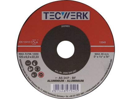 Hrubovací kotúč D125xS6 mm korbový hliníkový TECWERK (Farba D125xS6mm, Veľkosť Hliníkový s kľukou Otvor 22,23 mm)