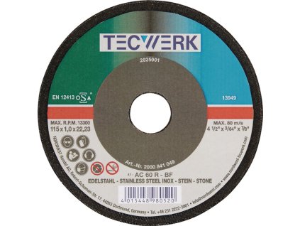 Rezný kotúč oceľ / kameň TECWERK (Farba D125x1mm rovný, Veľkosť Oceľ / kameň Otvor 22,23 mm)