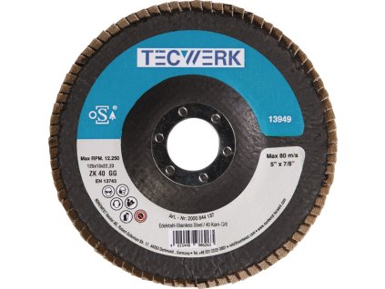 Lamelový kotúč Action INOX z oxidu zirkoničitého TECWERK (Farba Ø 125 mm veľkosť zrna 80 kužeľová, Veľkosť INOX oxid zirkoničito-hlinitý)