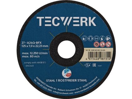 Prémiový brúsny kotúč 2v1 D125xS7 mm s kľukou INOX/oceľ TECWERK (Farba D125xS7 mm, Veľkosť korbička INOX/oceľ Otvor 22,23 mm)