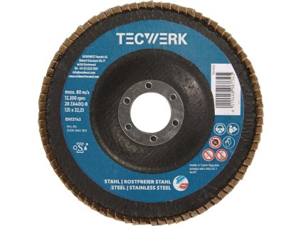 Prémiový lamelový kotúč 2v1 INOX/oceľ zirkón korund TECWERK (Farba Ø 125 mm veľkosť zrna 80 ploché, Veľkosť INOX/oceľ oxid zirkoničito-hlinitý)