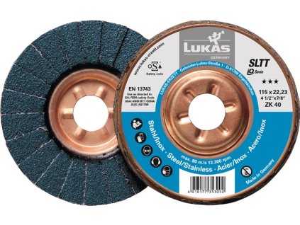 Lamelový kotúč SLTT ZK oceľový zirkón korundový LUKAS (Farba Ø 125 mm zrnitosť 60 plochá, Veľkosť Oceľ oxid zirkoničitý oxid hlinitý)