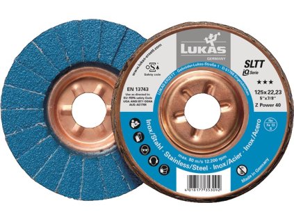 Lamelový kotúč SLTT Z Power INOX zirkón korund LUKAS (Farba Ø 125 mm zrnitosť 60 plochá, Veľkosť INOX oxid zirkoničito-hlinitý)