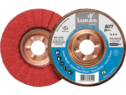 Lamelový kotúč SLTT Ceramic INOX/oceľ keramické zrno CO LUKAS (Farba Ø 125 mm zrnitosť 60 plochá, Veľkosť INOX/oceľ Keramické zrno CO)