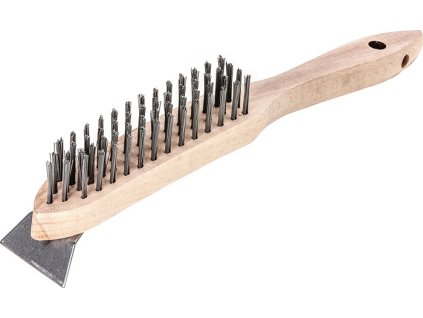 Drôtená kefa so škrabkou dĺžka 290 mm 0,35 mm oceľový drôt hladký 4-radový LESSMANN (Farba Dĺžka 290 mm, Veľkosť 0,35 mm oceľový drôt hladký 4-radový)