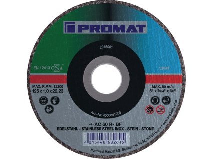 Rezný kotúč oceľ / kameň PROMAT (Farba D115x1 mm rovný, Veľkosť Oceľ / kameň Otvor 22,23 mm)