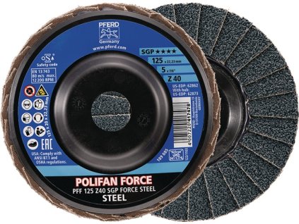 Lamelový kotúč POLIFAN FORCE oxid zirkoničito-hlinitý Z PFERD TOOLS (Farba Ø 125 mm zrnitosť 60, Veľkosť Oxid zirkoničito-hlinitý Z)