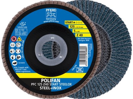Lamelový kotúč Box 10 ks PFERD TOOLS (Farba Ø 125 mm zrnitosť Z-40 kónický, Veľkosť INOX oxid zirkoničito-hlinitý  Box á 10 ks)