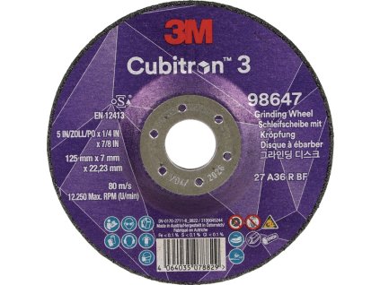 Hrubovací kotúč Cubitron™ 3 Bore 22,23 mm 3M (Farba D125xS7mm zrnitosť 36+, Veľkosť s kľukou 3M™ Cubitron™ 3 Otvor 22,23 mm)