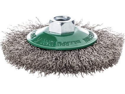 Kuželová kefa Ø 100 mm hrúbka drôtu 0,30 mm nehrdzavejúca oceľ vlnitá 10 mm 15000 min-¹ 1 LESSMANN (Farba Ø 100 mm hrúbka drôtu 0,30 mm, Veľkosť Vlnitá nerezová oceľ 10 mm 15000 min-¹ 1)