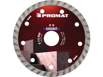 Diamantový rezný kotúč GRANIT uhlová brúska PROMAT (Farba Ø 115 mm Otvor 22,23 mm, Veľkosť Výška segmentu 7 mm Hrúbka segmentu 2,2 mm Uhlová brúska)