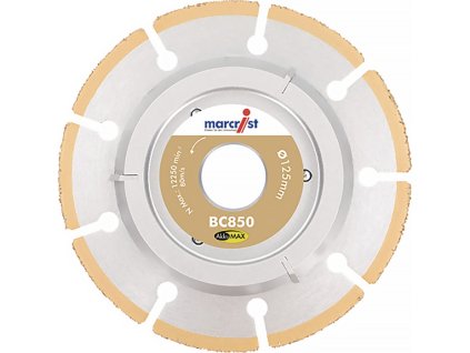 Rezný/úrovňový kotúč BC850 AkkuMax Ø 125 mm Výška segmentu 1 mm Hrúbka segmentu 1,0 mm Uhlová brúska Šírka segmentu 37,6 mm MARCRIST (Farba Ø 125 mm Otvor 22,23 mm, Veľkosť Výška segmentu 1 mm Hrúbka segmentu 1,0 mm Uhlová brúska Šírka segmentu 37,6 mm)