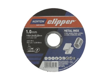 Otvor rezného kotúča 22,23 mm NORTON CLIPPER (Farba D115x1,0 mm typ 41, Veľkosť Metal-Inox 13300 min-1 Otvor 22,23 mm)