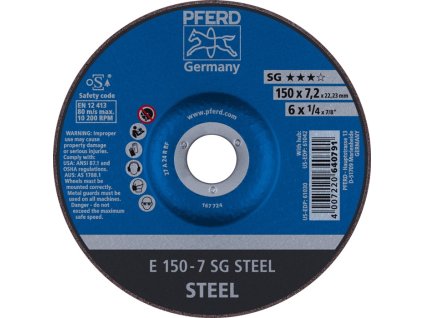 Hrubý brúsny kotúč PFERD TOOLS (Farba D150xS7,2mm, Veľkosť oceľ s kľukou Otvor 22,23 mm)