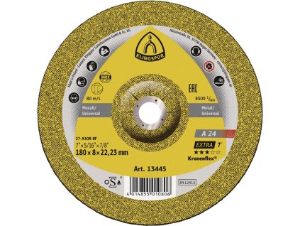 Hrubý brúsny kotúč A 24 Extra KLINGSPOR (Farba D150xS6mm, Veľkosť oceľ s kľukou Otvor 22,23 mm)