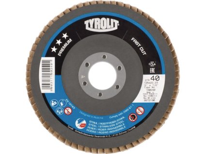 Zubatý kotúč so zámkom PREMIUM FASTCUT TYROLIT (Farba Ø 125 mm veľkosť zrna 40 s kľukou, Veľkosť Oceľ, nehrdzavejúca oceľ ZA - oxid zirkoničitý)