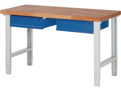 Pracovné stoly (Farba Š1500xH700xV790-1140 mm masívny buk, Veľkosť svetlosivá / horčicová modrá 2 zásuvky)