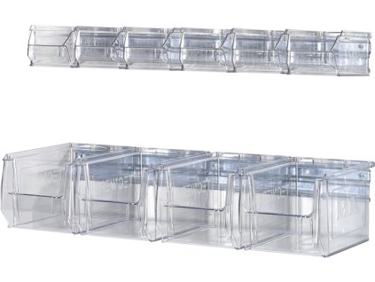 Nástenné lišty (Farba V75xŠ602xD180mm pozinkovaná oceľ, Veľkosť s otvorenými úložnými boxmi 6 x MK5 transparentný)