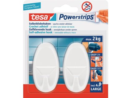 Háčiky Powerstrips (Farba 58013, Veľkosť Veľkosť L (70x37 mm) oválny biely 2 háčiky/4 prúžky)