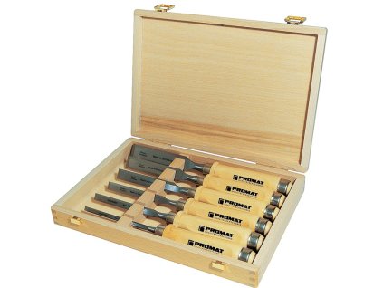 Súprava sekáčov  6,10,12,16,20,26 mm Rukoväť z bieleho bukového dreva Ulmský tvar (Farba 6,10,12,16,20,26 mm, Veľkosť hrabová rukoväť tvar Ulm)