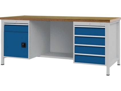 Pracovné stoly (Farba Š2000xV859xD750 mm, Veľkosť Buk multiplex 40 mm 5 zásuviek 1 dvierka)
