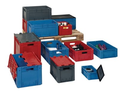 Prepravné stohovacie boxy/kontajnery (Farba L600xW400xH420mm, Veľkosť sivá PP ťažká priechodná rukoväť Uzavreté bočné panely)