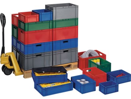 Prepravné stohovacie boxy/kontajnery (Farba D800xŠ600xV320mm, Veľkosť sivá PP priechodná rukoväť Uzavreté bočné panely)