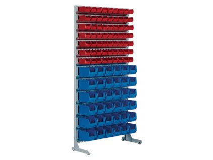 Vzpriamené regály (Farba V2010xŠ1010xH400 mm, Veľkosť 63 x MK5 červená, 36 x MK4 modrá svetlosivá, RAL 7035)