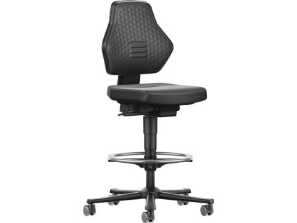 Priemyselné otočné stoličky (Farba Kolieska + nášľapný krúžok, Veľkosť Čalúnenie zo syntetickej kože čiernej farby 610-890 mm)