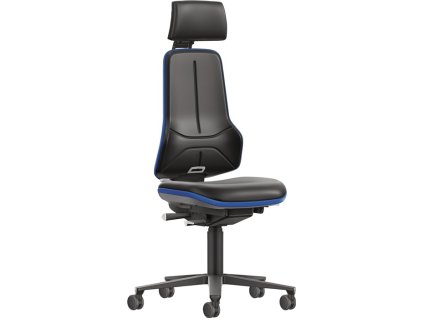 Priemyselné otočné stoličky (Farba Kolieska s opierkou hlavy, Veľkosť Čalúnenie zo syntetickej kože čierno modré 470-640 mm)