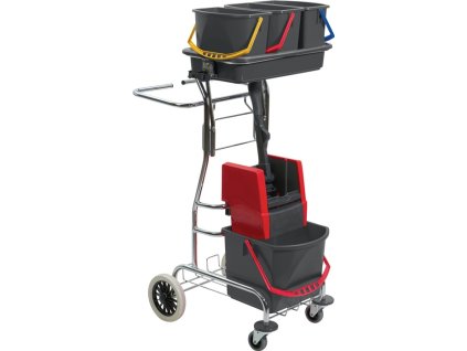 Upratovací vozík sada vedro 1x17l, 3x6l/presovač/rukoväť/držiak/5mopov rúrkový oceľový (Farba Vedro 1x17 l, 3x6 l/lis/rukoväť/držiak/5 mopov, Veľkosť Držiak/5mopov oceľová rúrka)