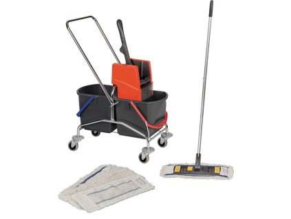 Upratovací vozík sada vedro 2x17l lis/rukoväť/držiak/4 mopy oceľová rúrka VERMOP (Farba Vedro 2x17l lis/rukoväť/držiak/4 mopy, Veľkosť Oceľová rúra)
