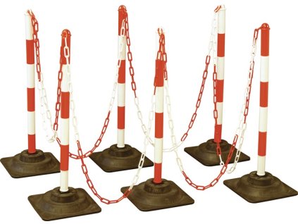 Súpravy blokovacích stĺpikov (Farba PE/PVC červená/biela s podstavcom z tvrdej gumy, Veľkosť D40xH860 mm 6 výstražných tyčí, 10 m reťaz)