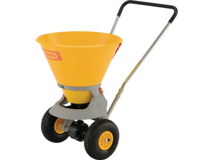 Posypový vozík 35 l plastové žlté pneumatiky vzduchové s regulátorom množstva posypu 1-4 m CEMO (Farba 35 litrov plastová žltá, Veľkosť Pneumatiky vzduchové s regulátorom rýchlosti šírenia 1-4 m)