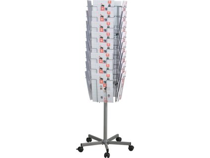 Držiak na letáky Ø 510 mm H1475 mm strieborný 32 priehradiek DIN A4 (Farba Ø 510 mm H1475 mm, Veľkosť strieborná 32 priehradiek DIN A4)