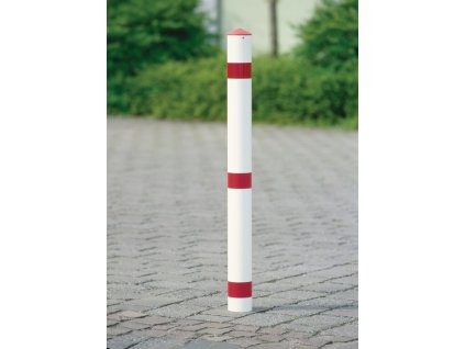 Pásové/zábranné stĺpiky (Farba Oceľ červeno-biela Ø 76 mm, Veľkosť S trojuholníkovým zámkom a uzemnenou zásuvkou so špicatým uzáverom)