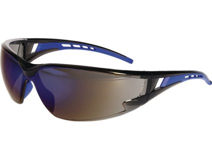 Bezpečnostné okuliare Racer 2.0 EN 166, EN 172 čierny/modrý rám, zrkadlový polykarbonátový zorník PRO FIT (Farba EN 166, EN 172, Veľkosť čierno-modré spánky, zrkadlové šošovky polykarbonát)
