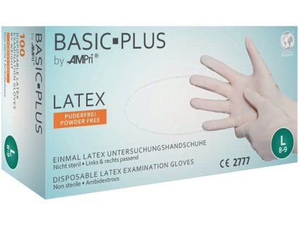 Jednorazové rukavice Basic Plus Latex EN 374, EN 455, EN 420 PPE kategória I 100 kusov / krabica AMPRI (Farba Veľkosť XL svetlo béžová, Veľkosť Latex EN 374, EN 455, EN 420 Kategória OOP I 100 kusov/krabica)